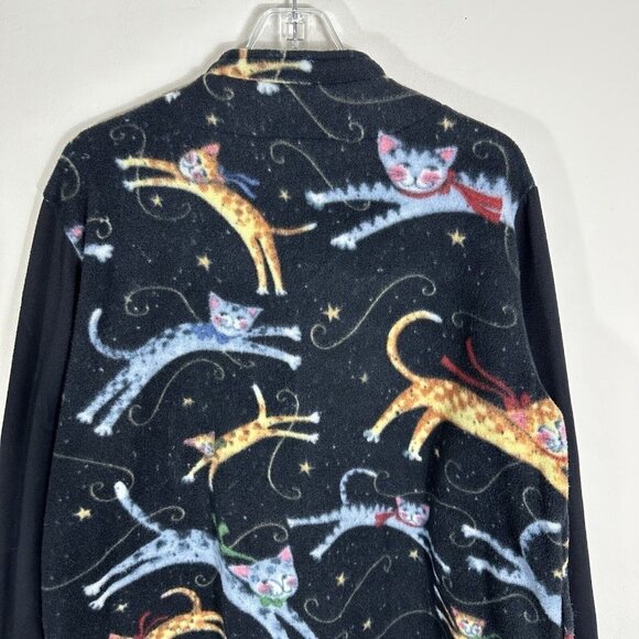 VTG 90s Womens Large L All Over Jumping Kitty Cat Print Fleece Jacket - Picture 6 of 6